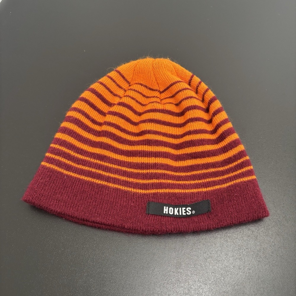 Virginia Tech‎ Beanie Hat Striped Orange Maroon Hokies NCAA Unisex